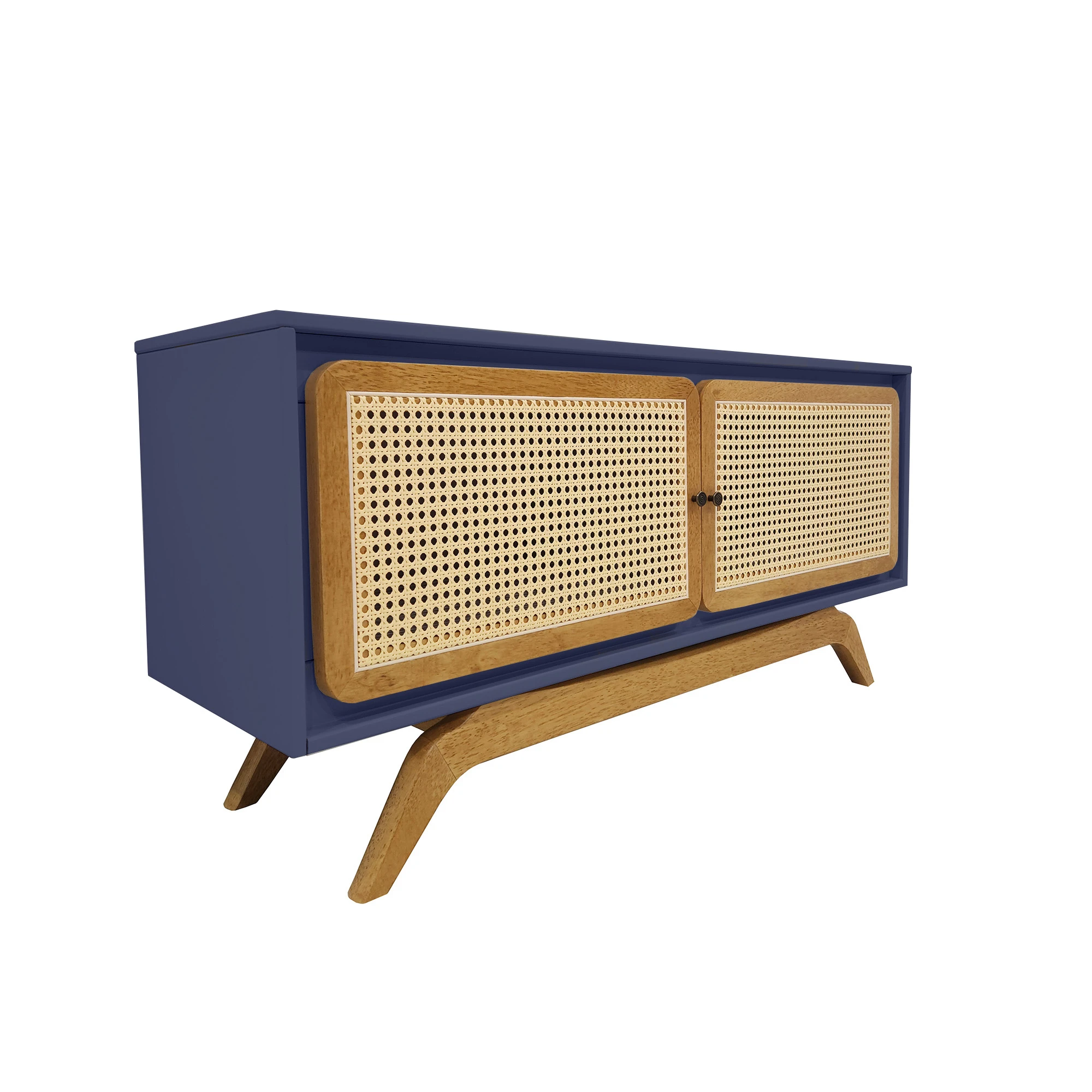 Rack Tv Ricco 113 Cm Laca com Portas em Palhinha - AZUL-GLOSS